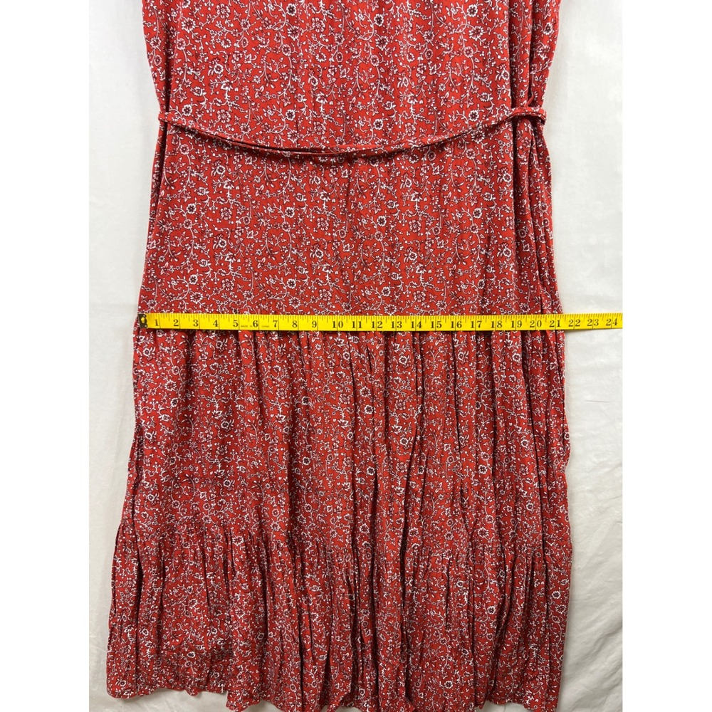 Max Studio Maxi Dress Womens Large Red Floral Tiered Button Front Boho NEW - Picture 9 of 12